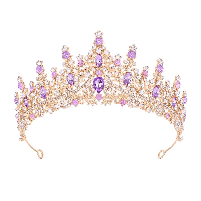 Purple Tiara for Women Crystal Queen Crowns Rhinestone Princess Tiaras for Girl Wedding Headband for Bride Hair Accessories for Halloween Costume Birthday Party Prom Mother's Gifts