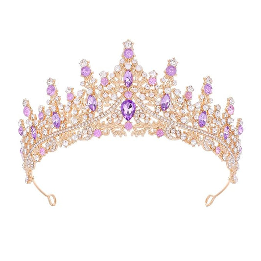 Purple Tiara for Women Crystal Queen Crowns Rhinestone Princess Tiaras for Girl Wedding Headband for Bride Hair Accessories for Halloween Costume Birthday Party Prom Mother's Gifts