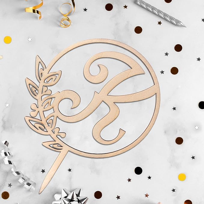 LINGTEER Personalized Inital Letter K Wooden Cake Topper Perfect for Birthday Rustic Wedding Anniversary Party Keepsake Decoration