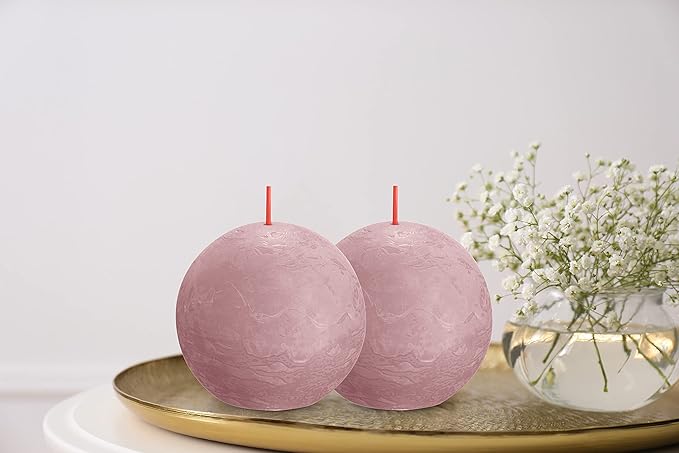 BOLSIUS 3 Pack Ash Rose Rustic Ball Pillar Candles - 3 Inch - Premium European Quality - Includes Natural Plant-Based Wax - Unscented Dripless Smokeless 25 Hour Party Décor and Wedding Candles