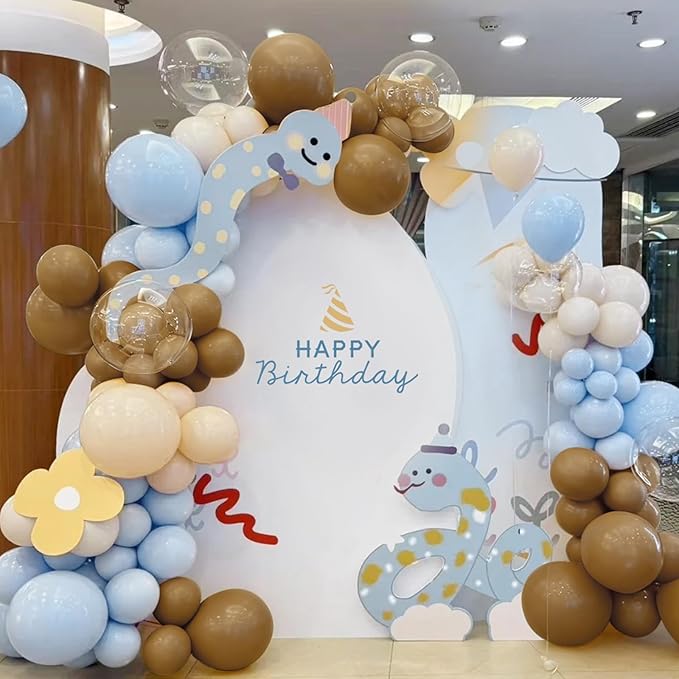 Dusty Blue Brown White Balloon Arch Kit, 166Pcs Boho Dark Brown Pastel Blue Sand White and Nude Balloons Garland for Baby Shower Gender Reveal Birthday Party Decoration