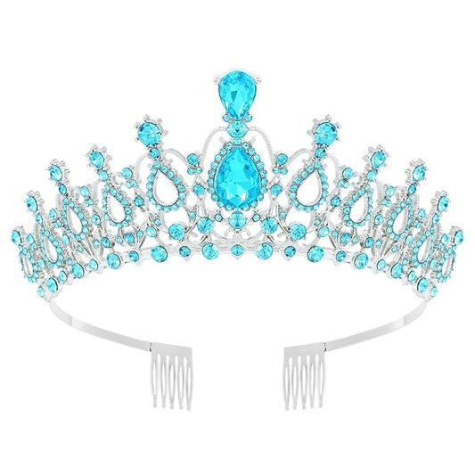 Schmoopy Tiara Crown for Women, Crystal Tiara for Bridal Prom Queen Birthday Birthday Party (B-Blue)