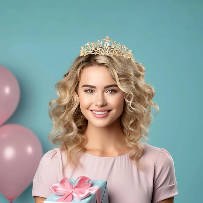 Schmoopy Tiara Crown for Women, Crystal Tiara for Bridal Prom Queen Birthday Birthday Party (A-Gold)
