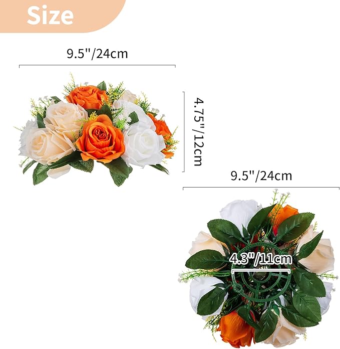 NUPTIO Flower Ball Arrangement Bouquet - 6 Pcs 9.5 inch Diameter Orange Fake Flowers Roses Balls for Centerpieces Tables - Artificial Rose Arrangements for Wedding Centerpiece Table Decorations