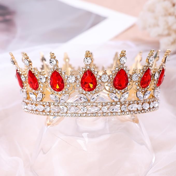 Red Queen Crown for Women Crystal Tiara for Girl Rhinestone Wedding Headband for Bride Hair Accessories for Costume Birthday Party Prom Gifts