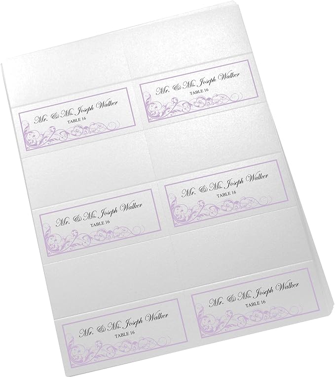 Scribble Vintage Swirl Printable Place Cards, Lavender (Choose Color), Set of 150 (25 Sheets), Laser & Inkjet Printers - Wedding, Party, Dinner, and Special Events