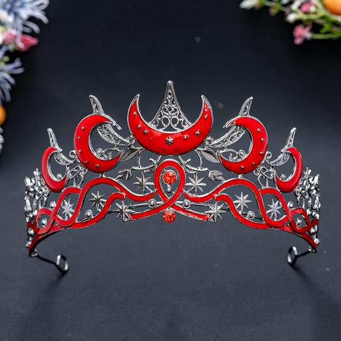 Gothic Black Moon Star Tiara Crown for Women Girls, Retro Celestial Witch Headpiece with Crescent Moon and Stars, Costume Cosplay Halloween Party Prom Wedding Birthday Accessories