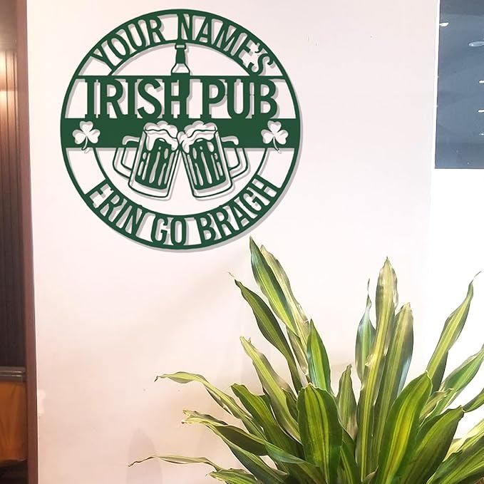 Vintage Irish Pub Metal Sign with LED - Personalized Bar Wall Decor, Custom Tavern Plaque for Man Cave, Basement, St. Patrick’s Day Gift Ideas for Him, Men, Dad, Grandpa