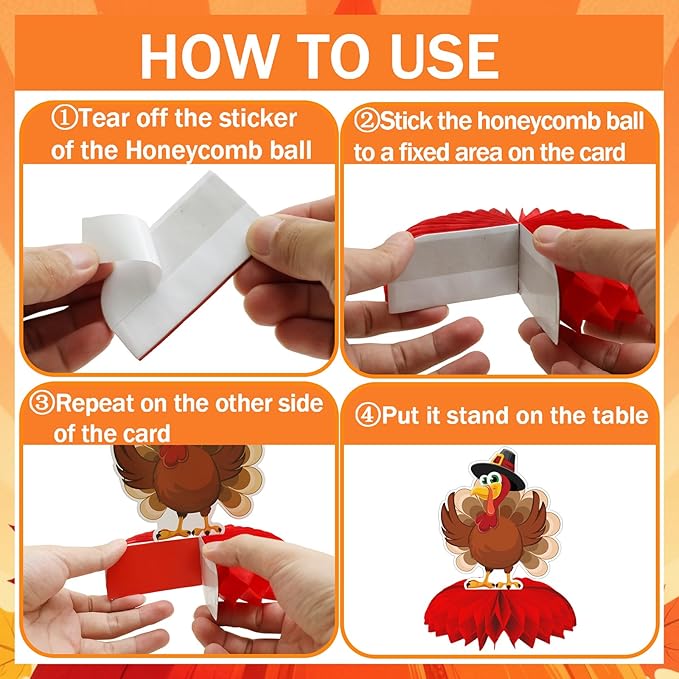 9PCS Thanksgiving Honeycomb Centerpiece Turkey Pumpkin Maple Leaves Honeycomb Thanksgiving Table Centerpiece for Thanksgiving Table Decoration Fall Autumn Theme Birthday Party Supplies