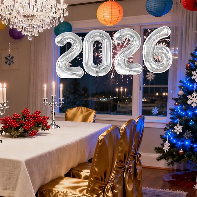 Silver 2026 Balloons New Years Balloons 2026 Balloon Nnumbers for Happy New Year Decorations 2026 Signs Graduation Anniversary Balloons Decor