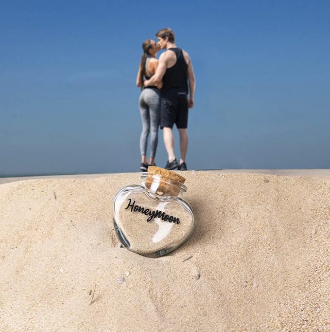Honeymoon Sand Keepsake Jar，Bridal Shower, Wedding, Engagement, Honeymoon, Travel Gift for Couples, Newlywed, Fiance(Gift Box Includes) - 40ml Heart Shape Glass