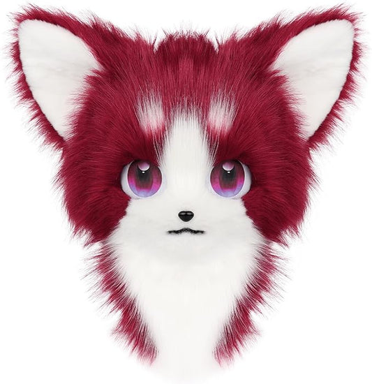 HAOAN Animal Furry Fursuit Head Mask Plush Cat Fox Mask Costume Props for Halloween Party