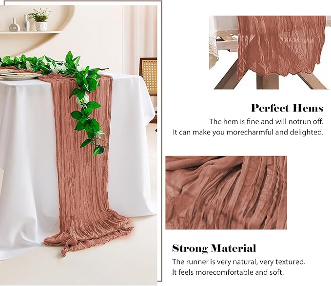 6 Pack 10 Ft Cheesecloth Table Runner Dusty Pink Gauze Long Table Runners Boho Gauze Cheese Cloth Table Runner Rustic Sheer Runner for Wedding Party Table Decor ( 35 x 120 Inch )