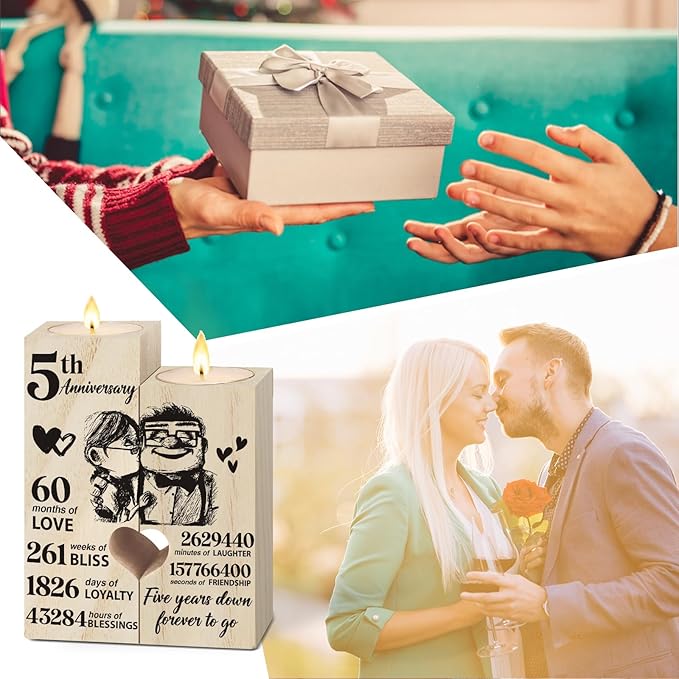 5th Anniversary Wedding Gifts for Wife, Husband, Couples Gift Candlestick, Cotton 5th Wedding Anniversary Presents for Her, Him, Girlfriend, Boyfriend