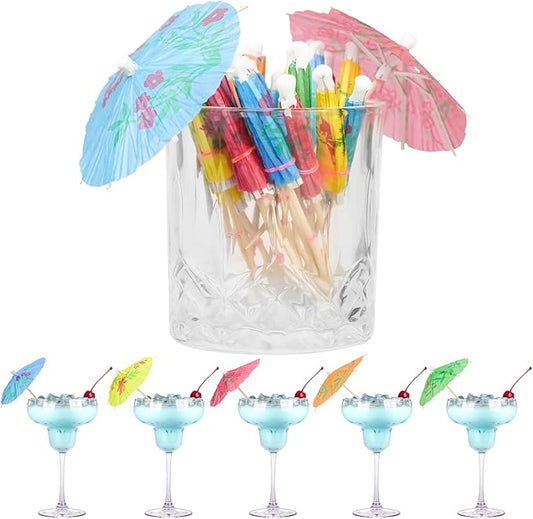 50PCS Cocktail Picks, Fancy Toothpicks for Appetizers, Decorative Skewers for Appetizers Drinks Party Fruit, 4.25 Inch Long Wooden Bamboo Umbrella Food Sticks Charcuterie Boards Accessories