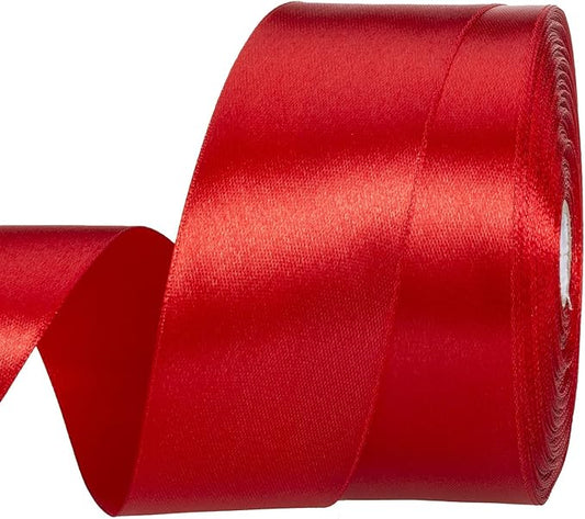 1 1/2 Inch Red Solid Satin Ribbon, 50 Yards Craft Fabric Ribbon for Gift Wrapping Floral Bouquets Wedding Party Decoration
