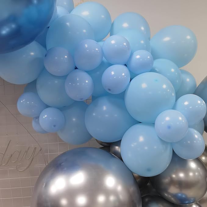 Silver Blue Balloon Garland 127 Pcs 18In 12In 10In 5In Confetti Latex Balloons Arch Kit for Baby Shower Bridal Shower Birthday Party Decors (Silver Blue)