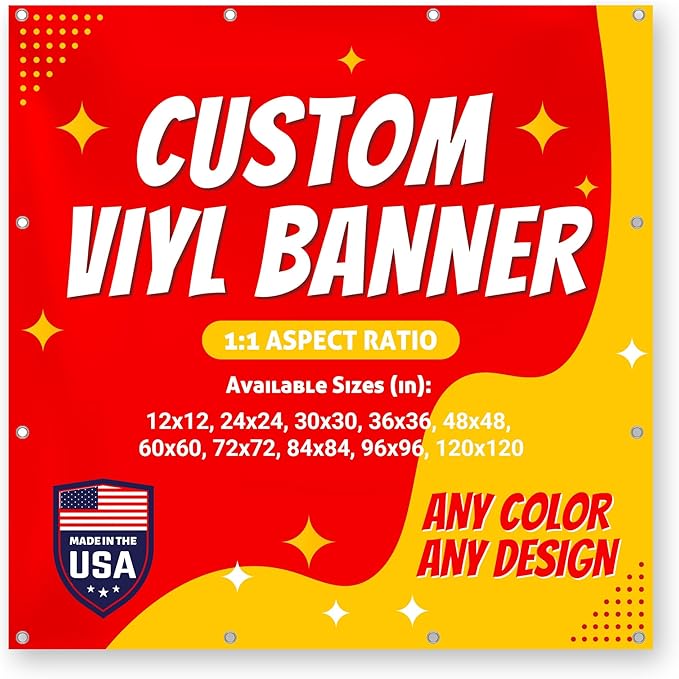Custom Vinyl Banner with 150+ Sizes – Personalized Outdoor or Indoor Sign – Any Color & Design – Made in USA – Party, Business, Event Use