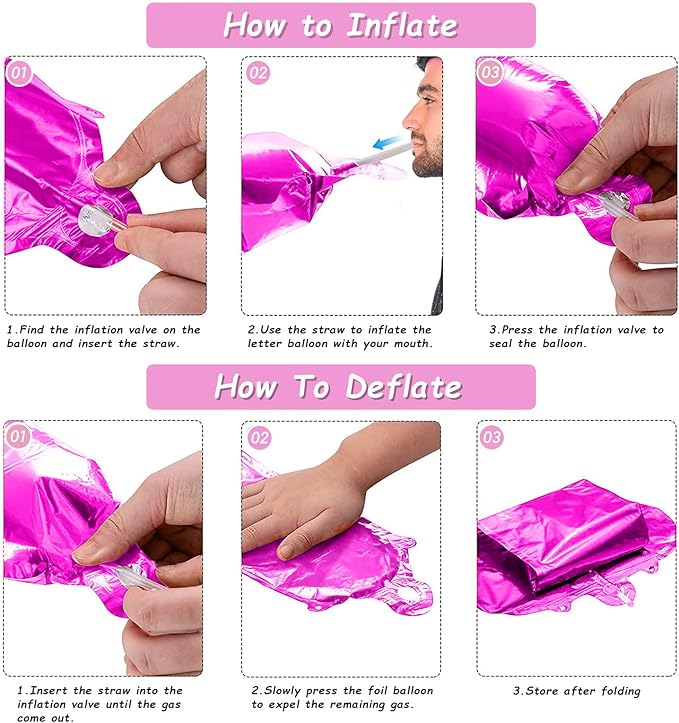 Happy Birthday Balloon Banner - 16 Inch Hot Pink Foil Mylar Sign Bunting Self Inflating Letter Balloons for Girls Women Party Decorations Supplies