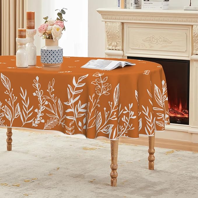 Horaldaily Fall Tablecloth 60×84 Inch Oval, Thanksgiving Autumn Harvest Orange Wild Flowers Table Cover for Party Picnic Dinner Decor