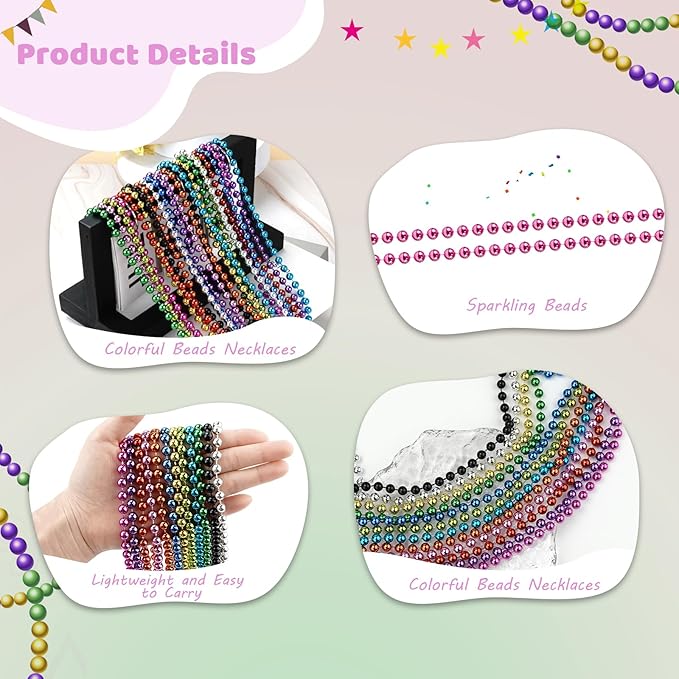 SHAOQINLIN 30 PCS Pink Bead Necklace, 33" Pink Mardi Gras Beads, Breast Cancer Awareness Beaded Necklaces, Party Beads for Mardi Gras, Christmas, Valentine's Day, Wedding, Gender Reveal Party Favors