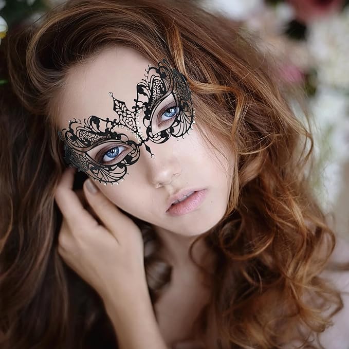JOYFISCO Masquerade Mask for Women Metal Mask Shiny Rhinestone Venetian Party Prom Ball Bar Halloween Costume Accessory