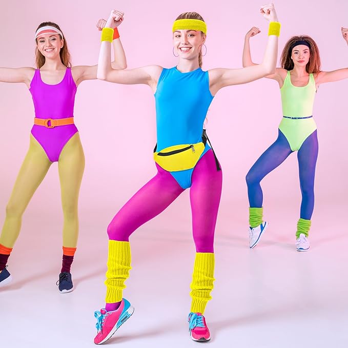 Haysandy 80s Costume Accessories for Women, Neon Leg Warmers Headband Wristbands Earrings Hair Rings for Cosplay (Yellow)
