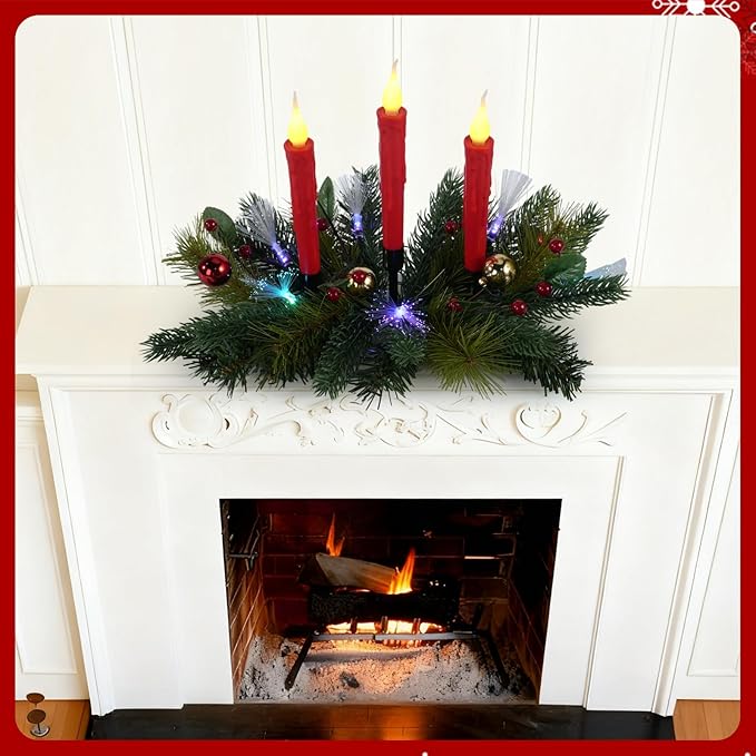 Aokudoni Christmas Decorations: Christmas Table Centerpieces with Artificial Pine Branches Berries Candles Indoor Xmas Decorations for Dining Tables Fireplace Mantel