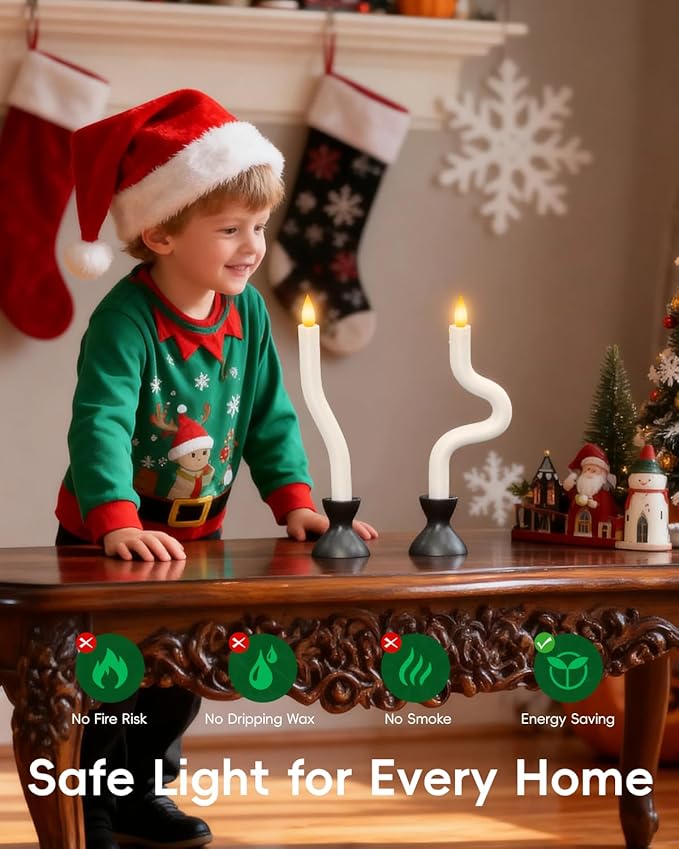 COOLWUFAN Window Candles with Remote Timer, 3 Pcs Flameless Taper Candles Battery Operated with Black Holder, Realistic LED Flickering Flame Dripless, Christmas Decorations Indoor for Home Party Fall
