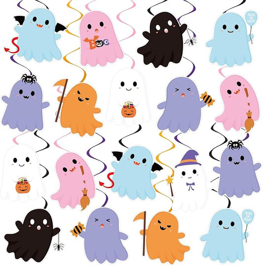 40Pcs Halloween Ghost Hanging Swirl Decorations, Halloween Party Ceiling Hanging Swirls Ghost Hanging Swirls Streamers for Trick or Treat Birthday Baby Shower Party Decor Supplies