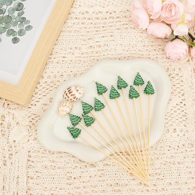 100pcs Christmas Tree Toothpicks For Appetizers Cocktail Skewers Party Toothpicks For Appetizers Christmas Food Picks For Appetizers Festive Bamboo Tooth Pick For Appetizer Charcuterie Pick For Fruit