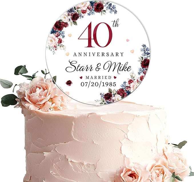 Personalized 40th Wedding Anniversary Acrylic Cake Topper, 40 th Anniversary Decorations, 40th Wedding Decor, 40 Wedding AnniversaryDecor