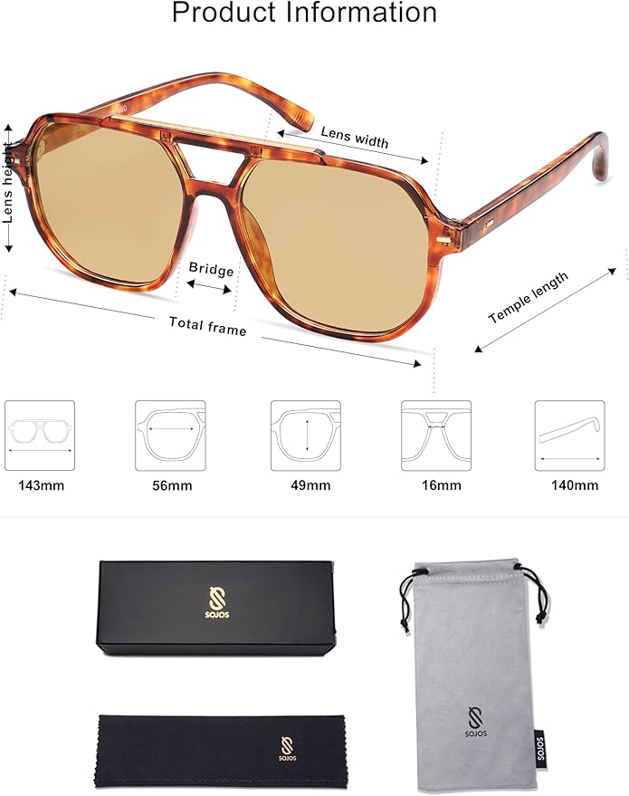SOJOS Retro Trendy Aviator Polarized Sunglasses Men Women Vintage 70s Square Stylish Frame Sun Glasses SJ2283