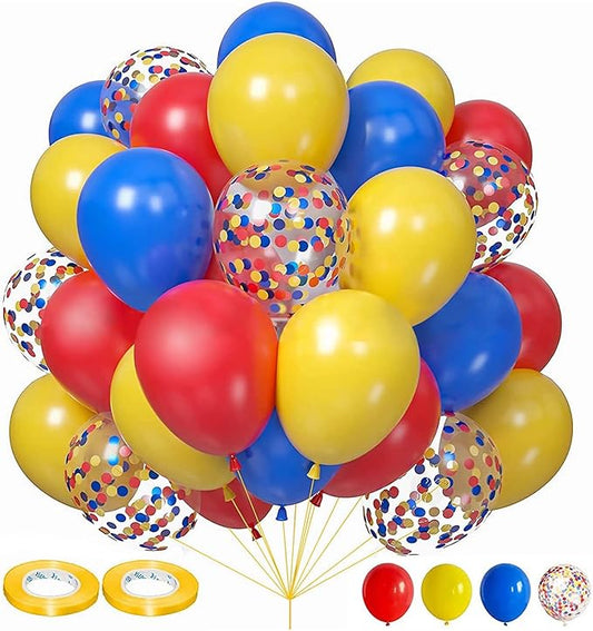 60PCS Red Blue and Yellow Balloons,10 inch Yellow Red and Blue Balloon Arch Kit Carnival Party Decorations,Suitable for Carnival Circus Theme Birthday Party Decorations