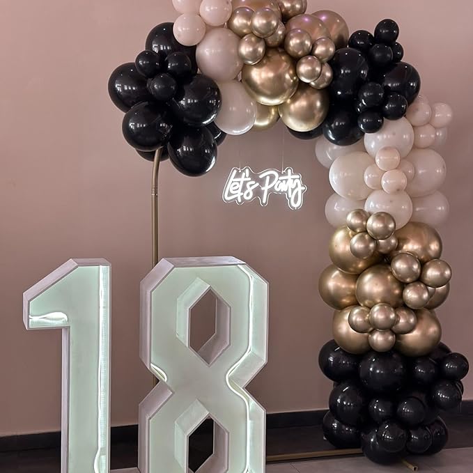 Black Gold Balloon Arch Kit,Sand White Balloon Garland with Star Foil Balloons Metallic Champagne Gold Balloons for Birthday Baby Showers Boho Wedding Party Decorations