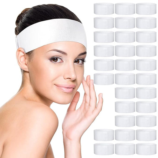 Waydress 140 Pieces Disposable Spa Facial Headbands with Convenient Closure, Stretch Facial Headwraps Soft Skin Care Hair Band for Women Salons(White)