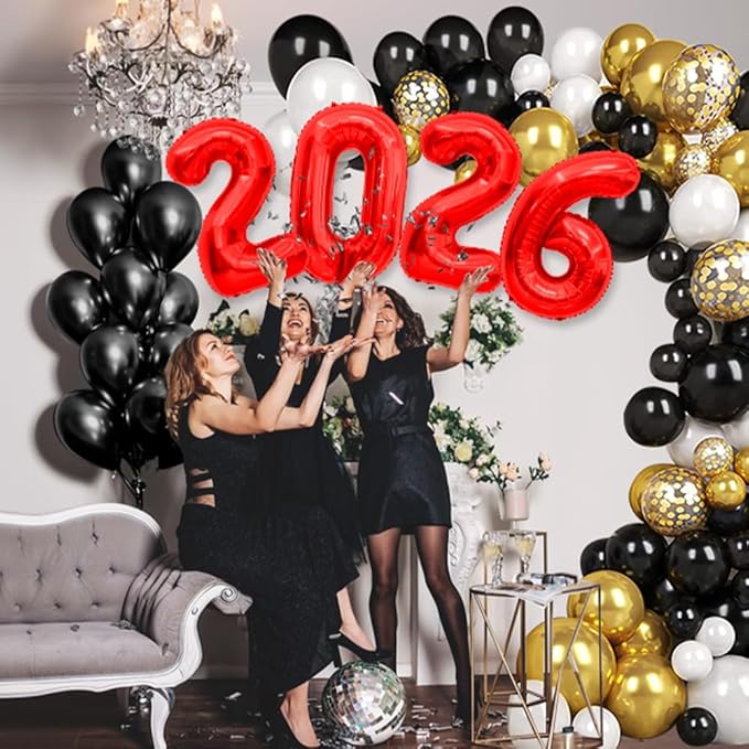 2026 Balloons, 40 Inch 2026 Number Balloons Red 2026 Balloon Large Foil New Year Balloon Numbers 2026 Mylar Baloons for Birthday Christmas Graduation New Years Eve Party Supplies Decorations