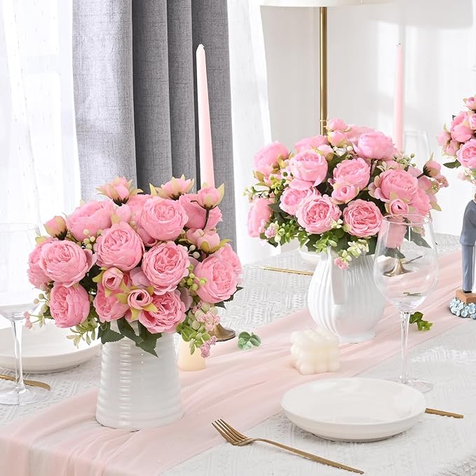 MARTINE MALL 12 Packs Peonies Artificial Flowers, Light Pink Artificial Peonies, Silk Peonies Flowers Fake Peonies Artificial Flowers Peonies Bouquet for Centerpiece Table Wedding Party Home Decor