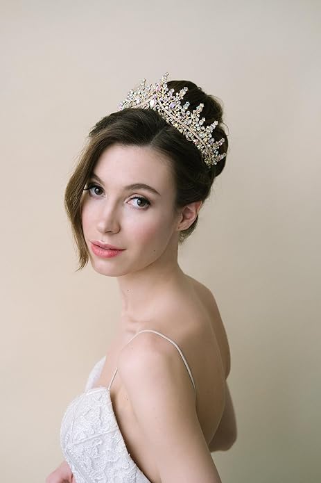 SWEETV Crystal Wedding Tiara for Women, Royal Queen Crown Headband, Rhinestone Princess Hair Accessories for Prom Birthday