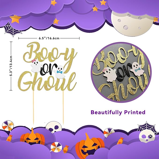 Halloween Boy or Girl Cake Topper - Gender Reveal for Baby Shower - Black-Gold
