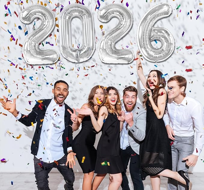 2026 Balloon - Silver Birthday Number Balloons, 40 Inch Large Foil Balloons for Men Women Boys Girls Silver Themed Birthday Decorations，Number 2026 Balloon