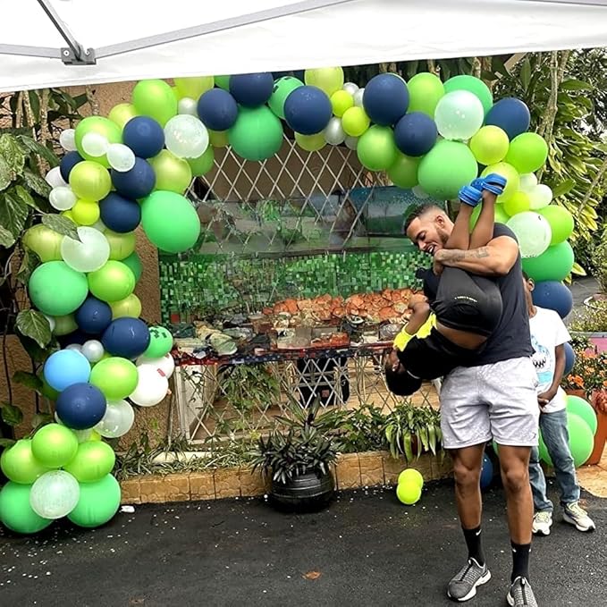 Blue and Green Balloon Garland Arch Kit, 100 PCS Lime Light Green Navy Blue Silver Confetti Latex Balloons Arch Kit for Boys Jungle Safari Dinosaur Birthday Football Game Party Decorations Supplies