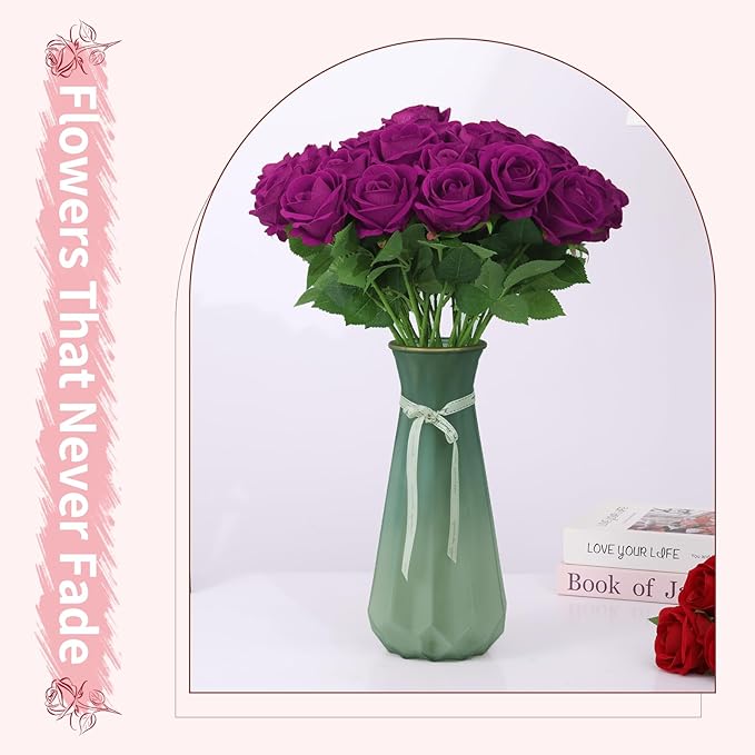 102 PCS Fake Roses Artificial Flowers Bulk, Purple Roses Bridal Bouquet Silk Faux Rose with Stems for Wedding Flowers Decoration, Valentine's Day, Bridal Bouquet,Anniversary,Home Decor (102PCS,Purple)