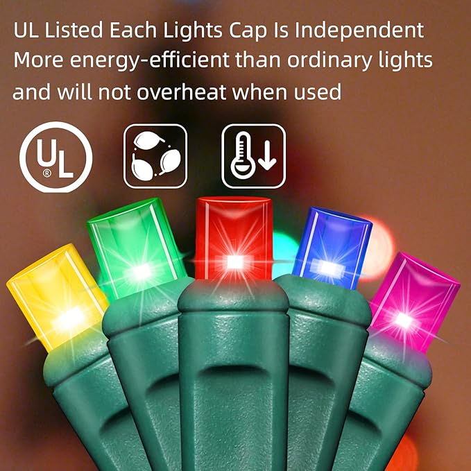 LAMPHOME 100Count (2pk of 50L) String Lights, LED Christmas Lights, 6" SPACING,Green Wire,Multicolour