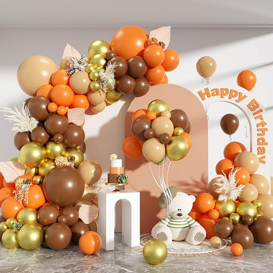 Orange Balloon Garland Kit, Pumpkin Balloon Arch Kit, Orange Brown Sand White Gold Balloon for Fall Boho Baby Shower Birthday Wedding Bridal Shower Thanksgiving Party Decorations