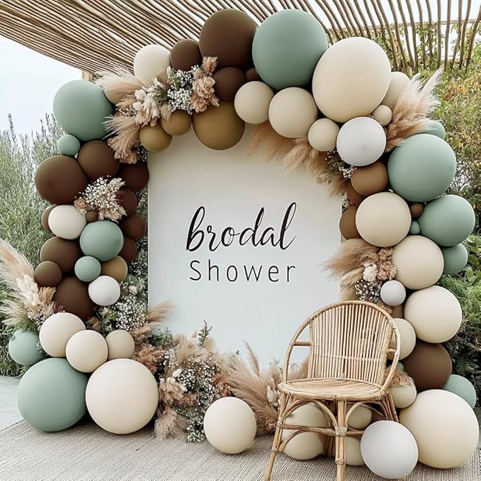 Dusty Green Nude Balloon Garland Double Stuffed Brown Blush White Sand Cream Neutral Balloon Arch Kit Sage Green Beige Balloons for Baby Shower Birthday Wedding Woodland Wild One Party Decor