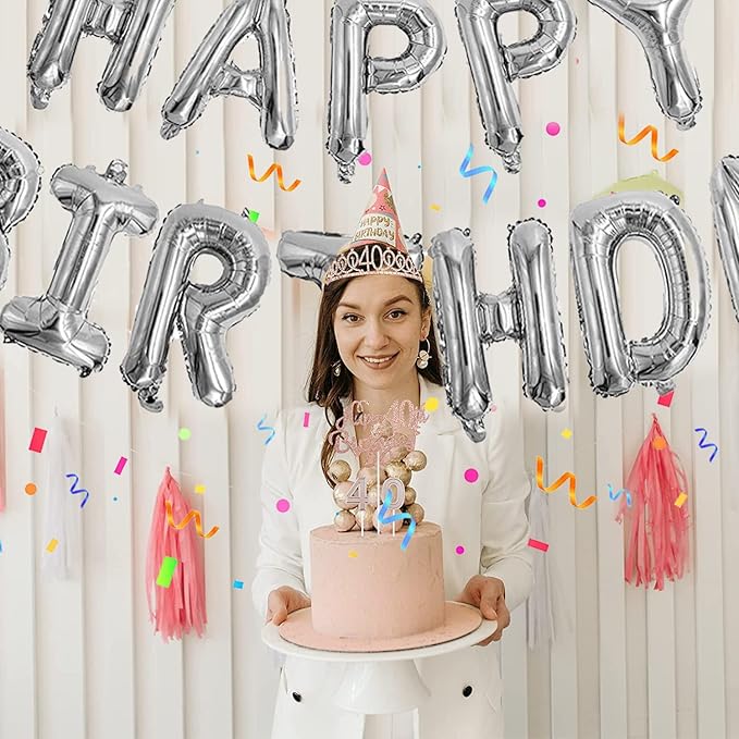 76pcs Happy Birthday Balloon Banner, Silver Balloons Letters, Personalized 16" Mylar Foil Birthday Decorations includes 2 Sets A- Z, 1 set Number 0-9 and "HAPPY BIRTHDAY" letters (with Balloon Pump)