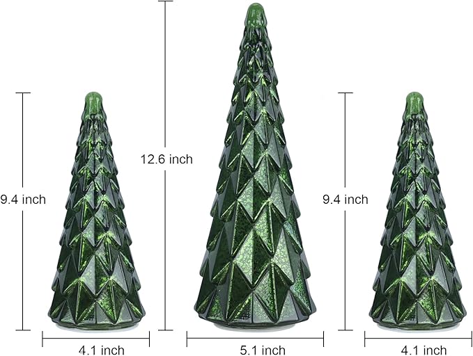 Christmas Decorations Indoor, YEAHOME Set of 3 Pre-lit Green Glass Christmas Tree for Home Decor, Christmas Table Decorations Lighted Xmas Tree with Timer for Living Room Mantel Tabletop Party