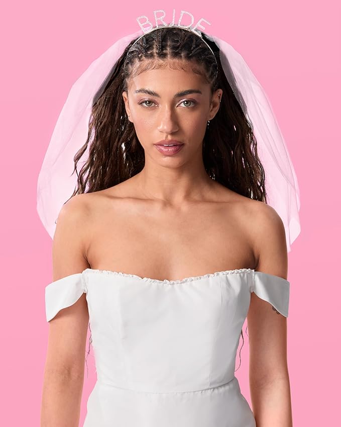 xo, Fetti Bride Rhinestone Headband with Detachable Veil | Bachelorette Party Decorations, White Headpiece Bridal Shower Gift, Bridesmaid Favors, Engagement Accessory