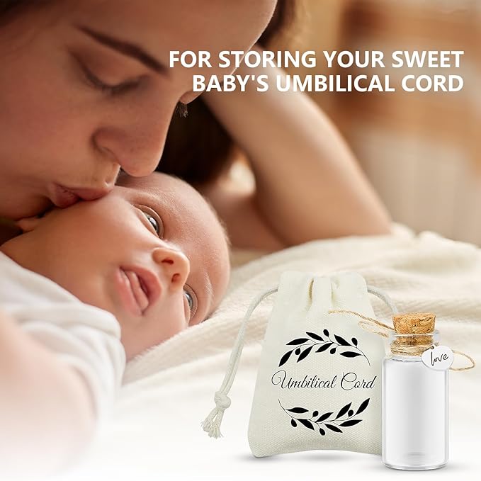 Umbilical Cord Keepsake Glass Bottle with Cork, Jar for Umbilical Cord/fetal Hair Storage and Memorial, Gift for Newborn Christening Baby Shower, Comes with Gift Bag (Love)